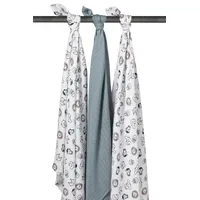 Meyco 451019 Mull/Musselin Pucktücher 3er Set, 120x120cm ANIMAL-UNI Stone Green-Weiss