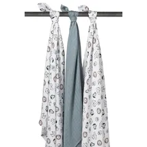 Meyco 451019 Mull/Musselin Pucktücher 3er Set, 120x120cm ANIMAL-UNI Stone Green-Weiss