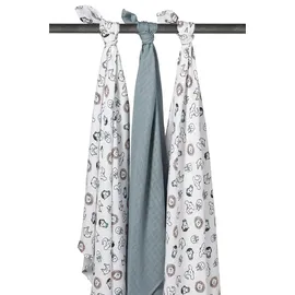 Meyco 451019 Mull/Musselin Pucktücher 3er Set, 120x120cm ANIMAL-UNI Stone Green-Weiss