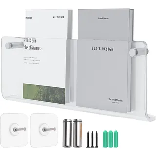 Hrokz Zeitungsständer Wand Kleben oder Bohrinstallation, 40cm Transparent Acryl Zeitungshalter Wand mit Dübel Schrauben Klebeschrauben, Modern Zeitschriftenständer Wand für Bad Toilette Wohnzimmer
