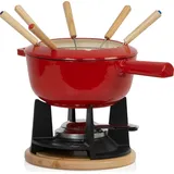 Mahlzeit 13-teiliges Gusseisen Fondue Set für 6 Personen, 2 L, emailliert, mit Brenner und Gabeln - Weiß
