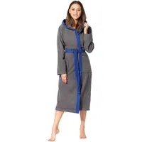 Ladeheid Bademantel Damen Frottee Bademantel aus 100% Baumwolle LA40-191, Langform, Baumwolle, Kapuze blau|grau XL