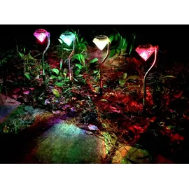 EAXUS 4x Edelstahl LED Solar Gartenleuchte Diamant Farbwechsler Solarlampe Solarleuchte Deko Garten Leuchte Lampe Solarlicht
