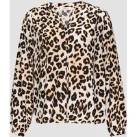 S.Oliver Damen Bluse, Langarm, Viskose, modischer Leoprint, Creme, 42