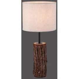 just light. Tischleuchte Beistelllampe Tischlampe Schlafzimmerlampe Holzdekor Stoff H 58 cm