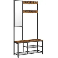 VASAGLE Garderobenbank mit Haken und Schuhrost HSR050B01V1 braun, schwarz