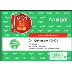SIGEL Kassen-Quittung A6/2x40 Blatt 3 Stück T1178 2+1 (gratis) Aktion