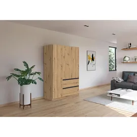 Rauch Möbel Costa, Kleiderschrank für Schlafzimmer, Kinderzimmer, Babyzimmer, Flur, 3-türig, 2 Schubladen, Push-to-Open, Farbe Eiche Artisan, Holz, Griffprofil Grau metallic, Breite 136 cm,