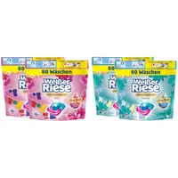WEISSER RIESE Trio-Caps-Set 4x 80 Waschladungen (320WL) Aromatherapie 2x Color Orchidee & 2x Universal Lotus, mit Good Mood-Duft für unwiderstehlich duftende & strahlend saubere Wäsche