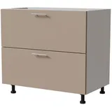 Feldmann-Wohnen Unterschrank Brerra (D2A/90/1A, 2 Schubladen + Innenschublade, HETTICH InnoTech Atira, 1-St., moderne Optik, lackierte Fronten, 90x50x82cm) weiß / RAL 1019 graubeige Matt beige|braun|grau