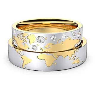 Trauringe Mit Weltkarte P4 585er Weifl-/Gelbgold - 6133