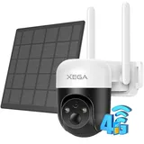 Xega 4G LTE Überwachungskamera Solar Akku mit SIM Karte, 2K 3MP Kabellos Außen PTZ IP Kamera Outdoor Ohne WLAN, Farb-Nachtsicht 355°/90° Schwenkbar PIR Erkennung Farb-Nachtsicht 2-Wege-Audio IP66