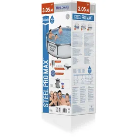 BESTWAY Steel Pro Max Frame Pool Set 305 x 76 cm lichtgrau inkl. Filterpumpe