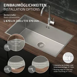 ML-Design Spülbecken 70 x 40 x 20 cm Silber