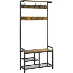 Yaheetech Garderobenständer mit Kleiderhaken & Schuhregal Kleiderständer Sitzbank bis 120 kg belastbar Garderobe für Schlafzimmer/Flur/Eingangsbereich