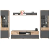 inn.furn Wohnwand, Eiche, Grau, Kunststoff, Nachbildung,Eiche, Uni, Holz Optik, 12 Fächer, Rechteckig, 338x200x47 cm, FSC Mix, Wohnzimmer, Wohnwände, Wohnwand-Sets