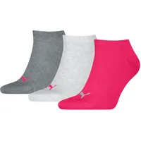 Puma Unisex Plain 3P Sneaker Sock, Middle Grey Melange/Pink-New,