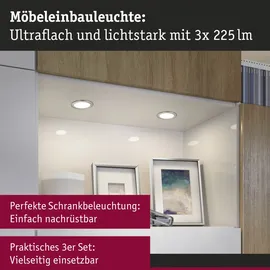 Paulmann LED Möbel-Einbauleuchte eisen gebürstet Ø 6,5 cm warmweiß 3er Set