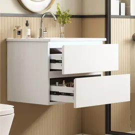modfu Wandhängender, Weiß, Holzwerkstoff, 61x45x46 cm, Badezimmer, Badezimmerschränke, Waschtischkombinationen