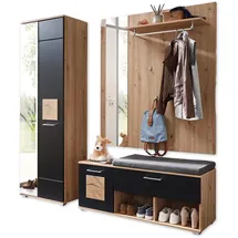 Stella Trading Xora Garderobe, Schwarz, Eiche Artisan 3-teilig 206x195x38 cm