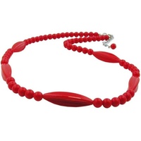 Gallay Perlenkette Rillenolive und Perle rot Kunststoff Verschluss silberfarbig 50cm (1-tlg) rot