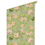 wall-art Vintage Vliestapete 0,48 m x 10 m 300 g Rosa/Grün/Mehrfarbig