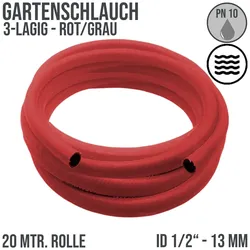 1/2 13 mm 3-lagig Garten Wasser Bewässerung Universal Schlauch rot/grau - PN 10..."