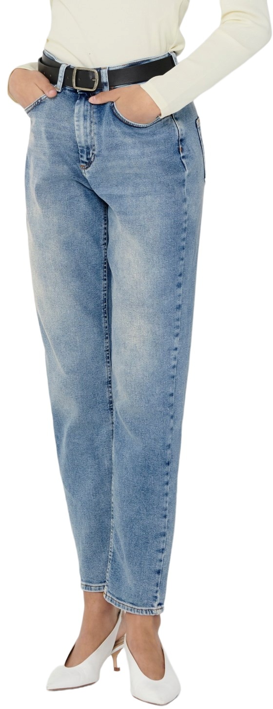 Only Damen Jeans ONLVENEDA LIFE MOM JEANS REA7452 Straight Fit Blau Hoher Bund Reißverschluss XS - 34
