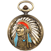 JewelryWe Taschenuhr Herren Analog Quarz Vintage Indianer Alter Mann Uhr Pocket Watch mit Halskette Kette