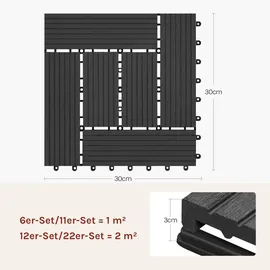 Woltu WPC Terrassenfliese Holzoptik Anthrazit 30 x 30 cm 22 St.