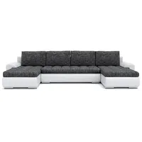 Mebligo - Ecksofa mit Schlaffunktion und Bettkasten Tokio III, Eckcouch aus Kunstleder, Sofa U Form 302x159x89 cm, Couch Wohnzimmer, Ecke Sofa Wohnlandschaft, Schlafsofa Dunkelgrau/Kunstleder Weiß