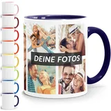 SpecialMe® Tasse personalisiert Fotocollage Fototasse 9 Fotos persönliches Foto-Geschenk Kaffeetasse Bild selbst gestalten Weiss-innen-navy standard