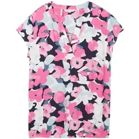 TOM TAILOR Damen Kurzarm-Bluse mit Tunikakragen, pink colorful floral design, 36