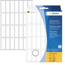 Herma Universaletiketten 2360 Weiß 40,0 x 13,0 mm 32 Blatt 896 St.