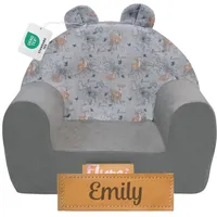 Flumi Personalisierte Kindersessel – Babysessel - Kindersitz fur Kinderzimmer Spielzimmer – Sessel mit Gravur Kindername (GRAU+SAREN)