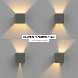 ledscom.de Wandleuchte CUBEL für außen, IP65, Up-/Downlight, Bewegungsmelder, grau matt, quadratisch, 1x G9 max. 10W