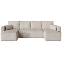 BroMARKT Ecksofa TOP U Schlaffunktion Bettkasten U-Form 305x145x80cm Weiß - Weiß