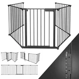 Peviasot Kaminschutzgitter mit Tür Metall 310 cm | Kamingitter Absperrgitter faltbar | Sicherheitsgitter mit Drucköffnungsmechanismus | Türschutzgitter für Kinder-Sicherung,5-teilig Elemente Schwarz