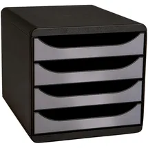 Exacompta Schubladenbox 4 offene Laden, Metallic - Silber