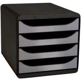 Exacompta Schubladenbox 4 offene Laden, Metallic - Silber