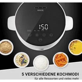 N8WERK Digitaler Reiskocher 2 Liter Fassungsvermögen | 5 Programme | Touch-Display ohne Anhaften & Überkochen automatische Warmhaltefunktion & Überhitzungsschutz inkl. Dampfgarer-Einsatz