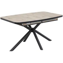 HELA Tische Hela Tische, Esstisch Tokio, mit X-Gestell, Bootsform, 140-180 cm, Melaminbeschichtung Holzoptik Viking Oak, Schwarzes Spinnen-Metallgestell, Synchonauszug