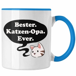 Trendation Tasse Trendation – Lustige Tasse Opa Geschenke Großvater Vatertag Geburtstag Kaffeetasse mit Spruch für Opa Katzen Katzenbesitzer blau