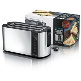 Arendo Toaster für 4 Scheiben Langschlitz 1500 W, Brötchenaufsatz, Wärmeisoliert, Display, Touch, Silber