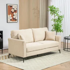 Homcom 2 Sitzer Sofa, Couch mit Leinenoptik, Metallbeine, Polstersofa, Gepolsterter Doppelsofa für Wohnzimmer, Schlafzimmer, 179 x 80 x 89 cm, Beige