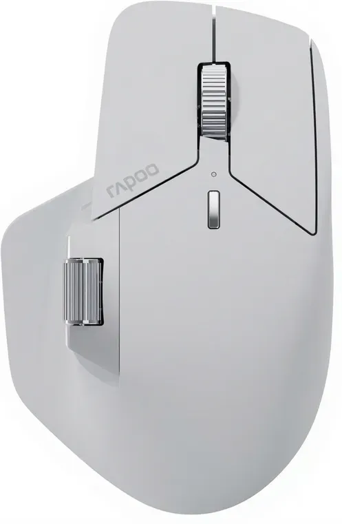 Rapoo MT760 PRO Kabellose Maus, NearLink + Bluetooth 5.0 Multi-Device, 12.000 DPI, 2.000 Polling, ergonomisch für Arbeit und Gaming, 11 programmierbare Tasten, integrierter Speicher, leise Klicks, USB-C, 120 Tage Akkulaufzeit – Hellgrau