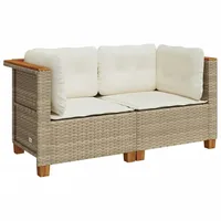 VidaXL Garten-Ecksofas mit Kissen 2 Stk. Beige Poly Rattan