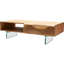 DeLife Couchtisch New Live-Edge 115x60 cm Akazie Natur 2 Schubladen 1 Fach Glasfuß schwebend, - Braun, Hellbraun