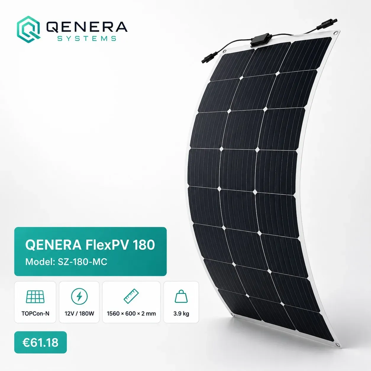 QENERA FlexPV 180 Solarmodul SZ-180-MC - 180W 12V CPC 1280x600x2 mm - 0% MwSt. (gem. § 12 Abs. 3 UStG)