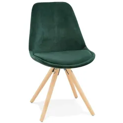 Esstuhl mit Polsterung, Designstuhl Retro | Buchenholz & Samt | Grün, helle Beine | Objekt-geeignet | Velanox Kollektion | Kadima Design